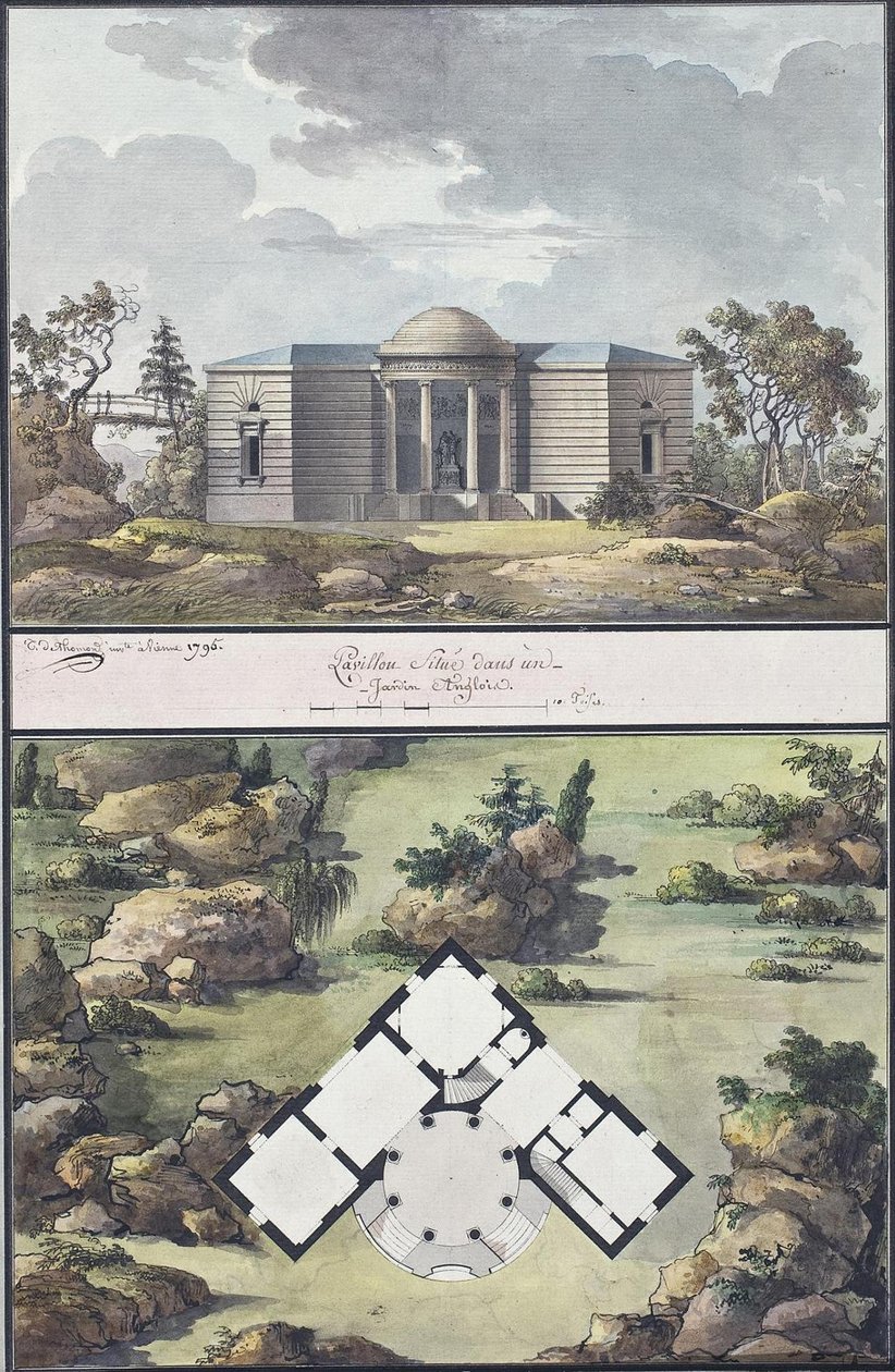 英国花园中的亭子，1795年 作者 让·弗朗索瓦·托马斯·德·托蒙