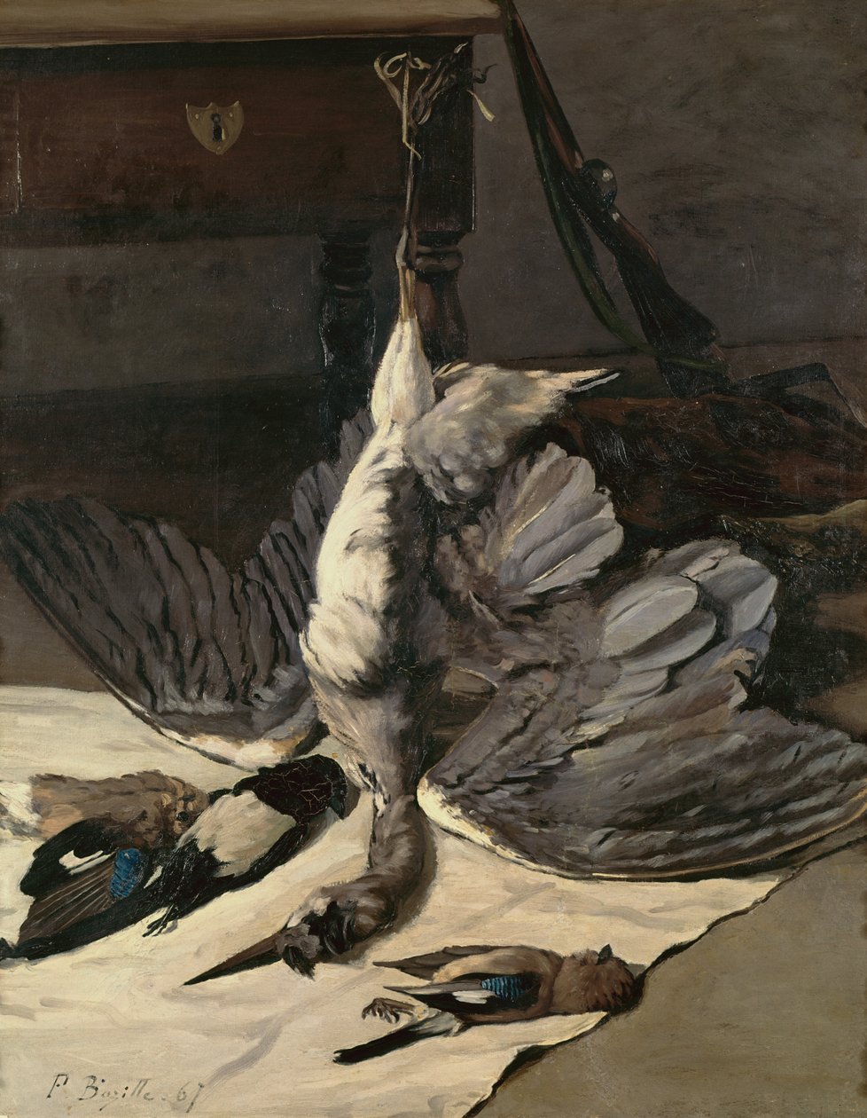 苍鹭静物画，1867年 作者 让·弗雷德里克·巴齐尔