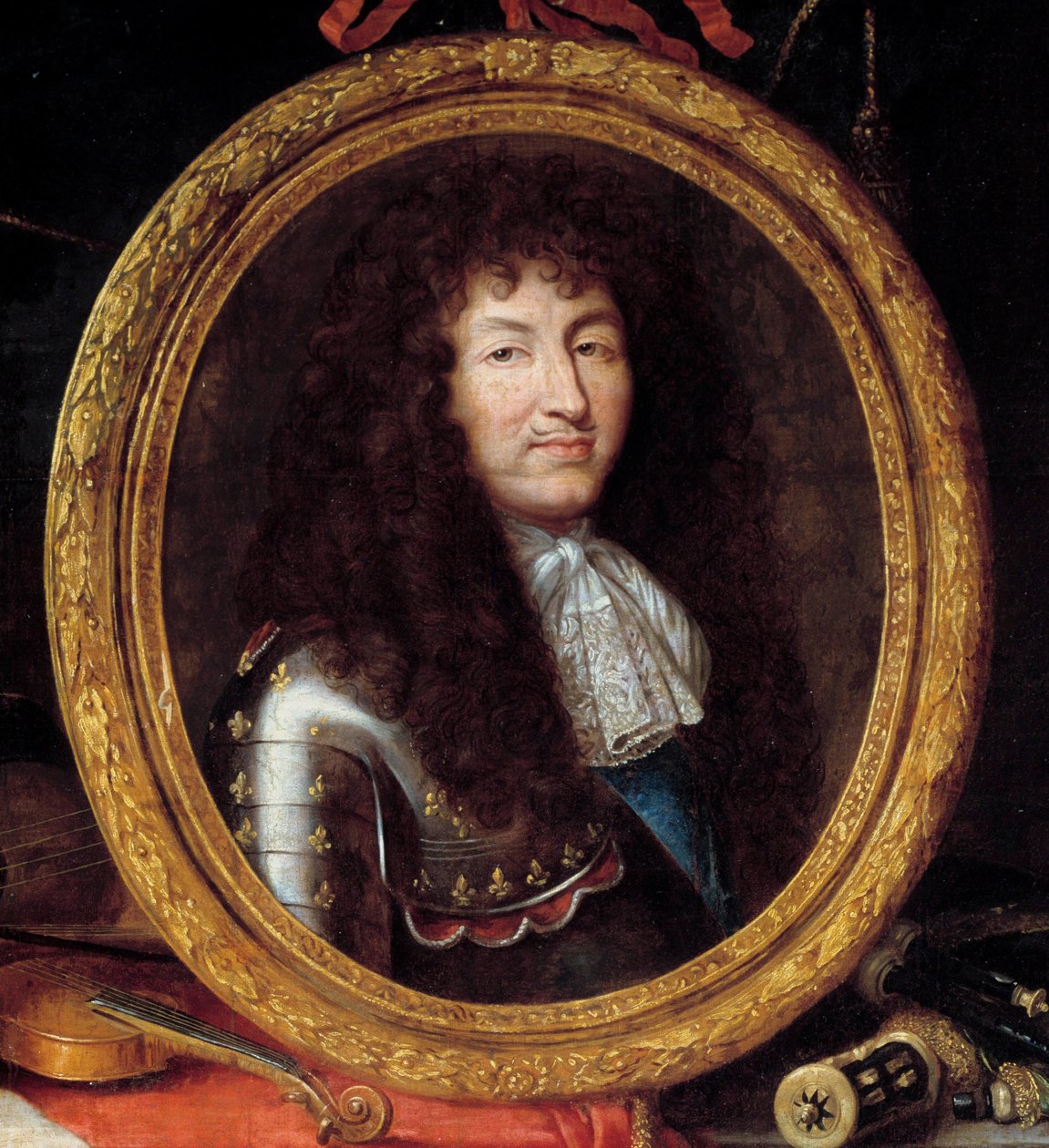 法国国王路易十四的肖像（1638-1715）细节。 Jean Garnier (1632-1705) 17 世纪的绘画。 昏暗 1,74 x 2,23 m 作者 让·加尼尔（Jean Garnier）