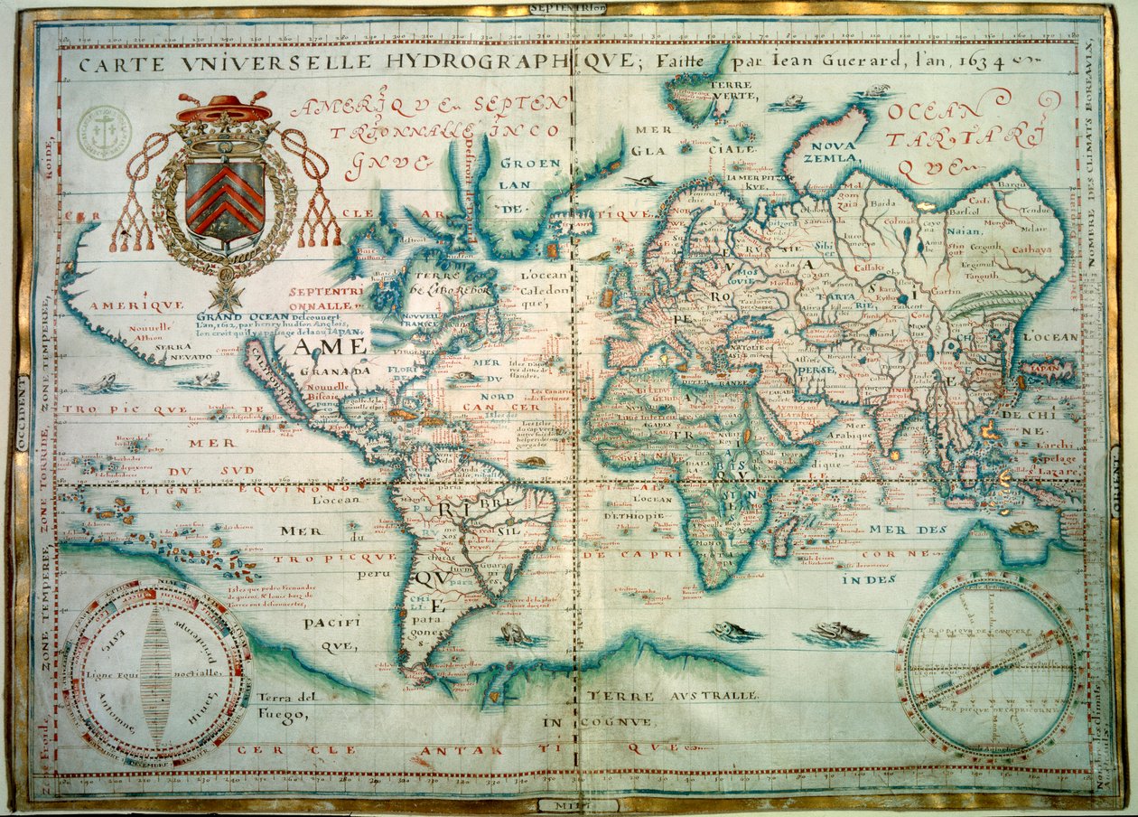 通用水文地图。 法国地理学家让·格拉尔 (Jean Guerard) 的手稿。 1734.巴黎，B.N. 作者 让·格拉德