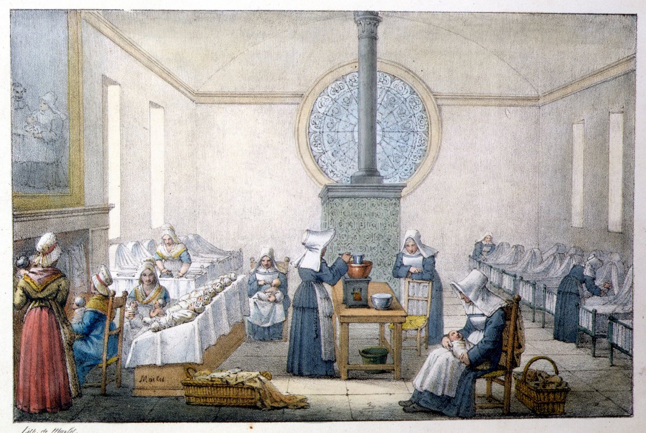 Children found (orphanage) - Lithography by Marlet, late 19th century 作者 让·亨利·马莱特