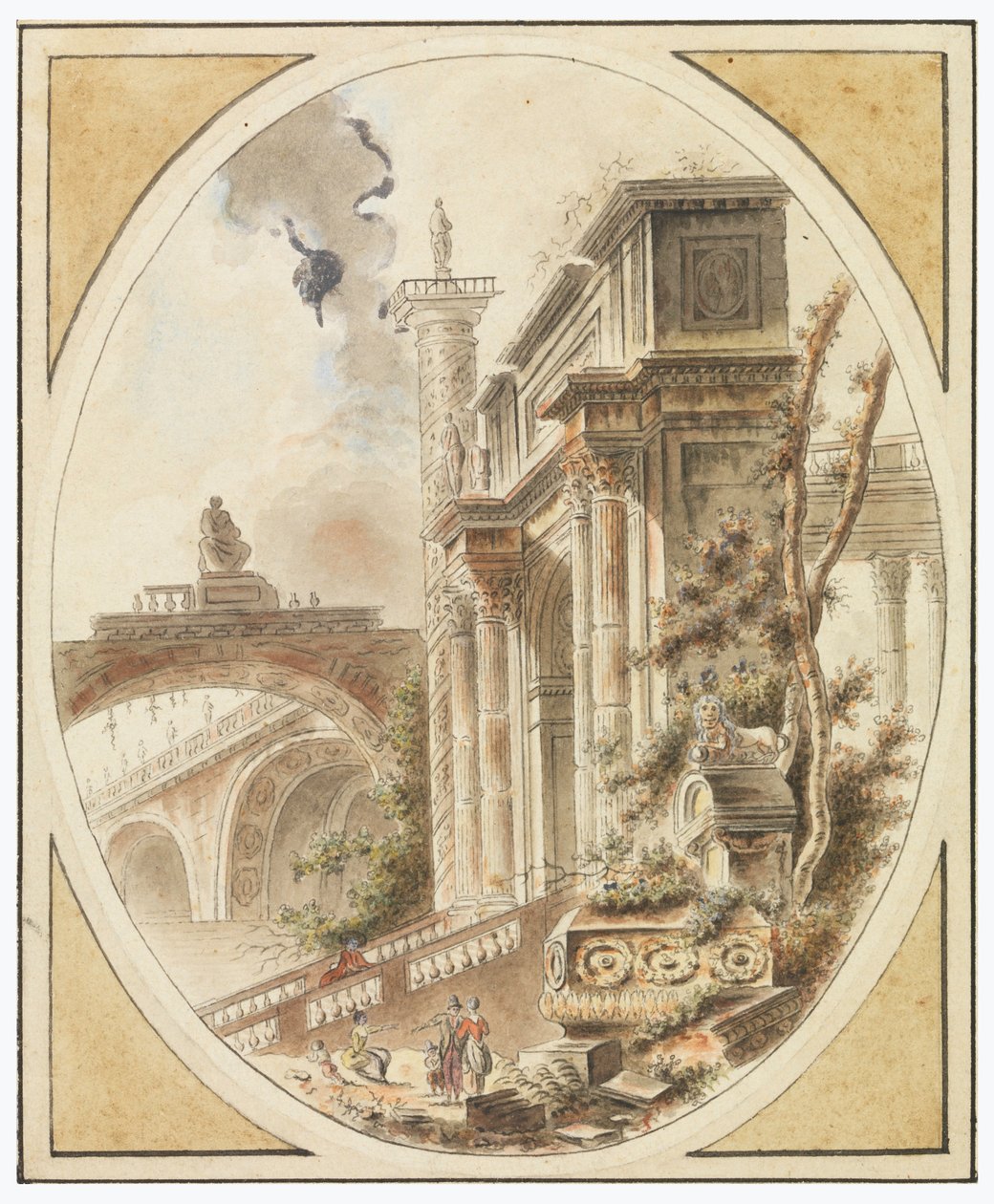 素描，建筑废墟的幻想，约 1770 年 作者 让·亨利·亚历山大·佩内特