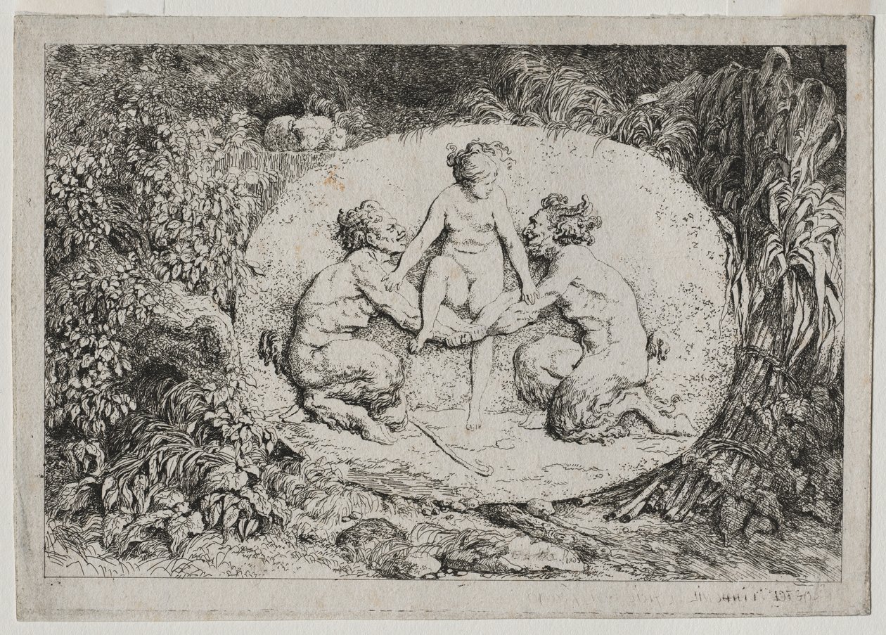 Bacchanales：若虫由两个色情狂支持，1763年。 作者 让·奥诺雷·弗拉戈纳尔