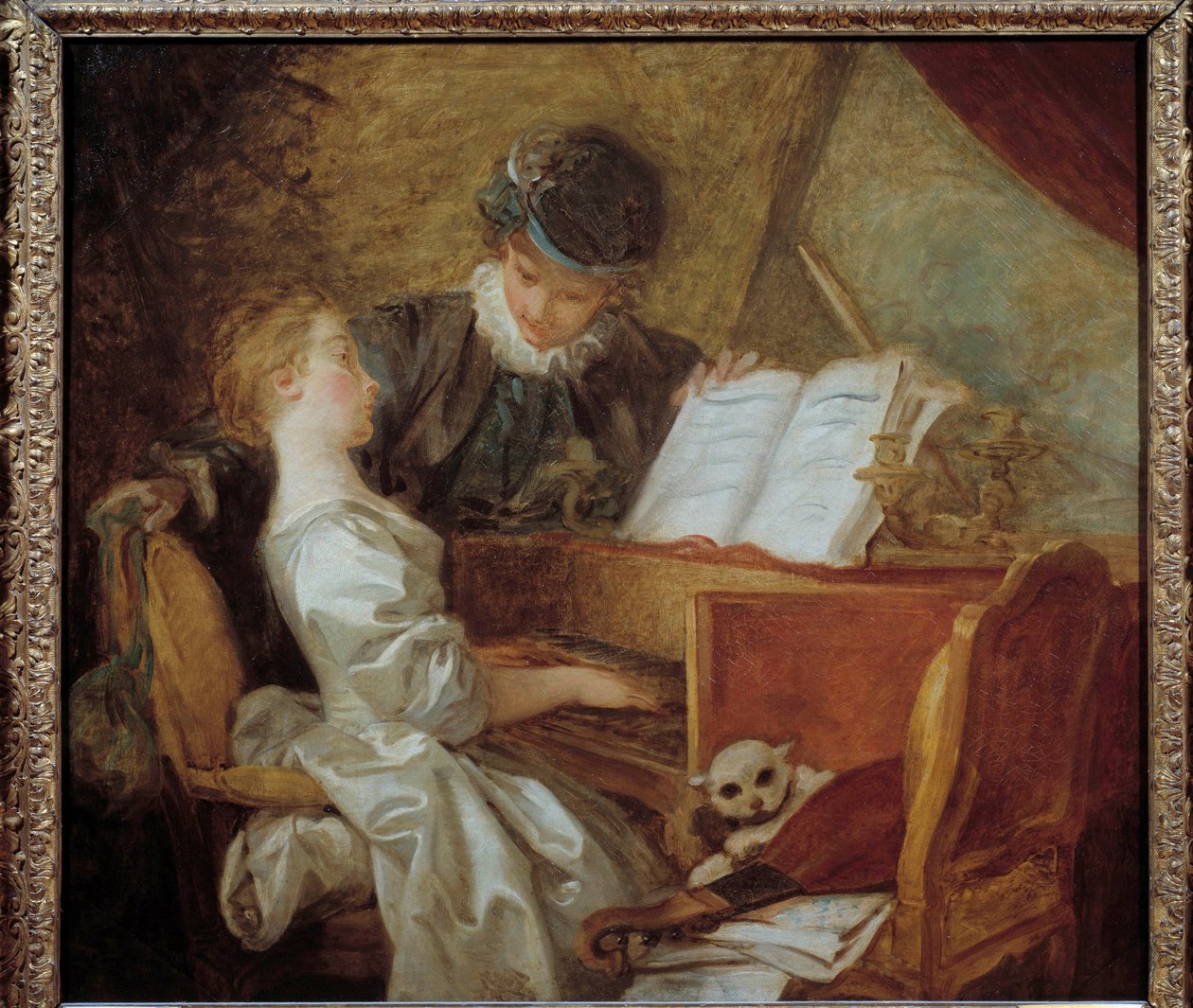 让-奥诺尔·弗拉戈纳尔（Jean-Honore Fragonard，1732-1806 年）的音乐课绘画。 太阳。 1.09x1.21 米。 作者 让·奥诺雷·弗拉戈纳尔