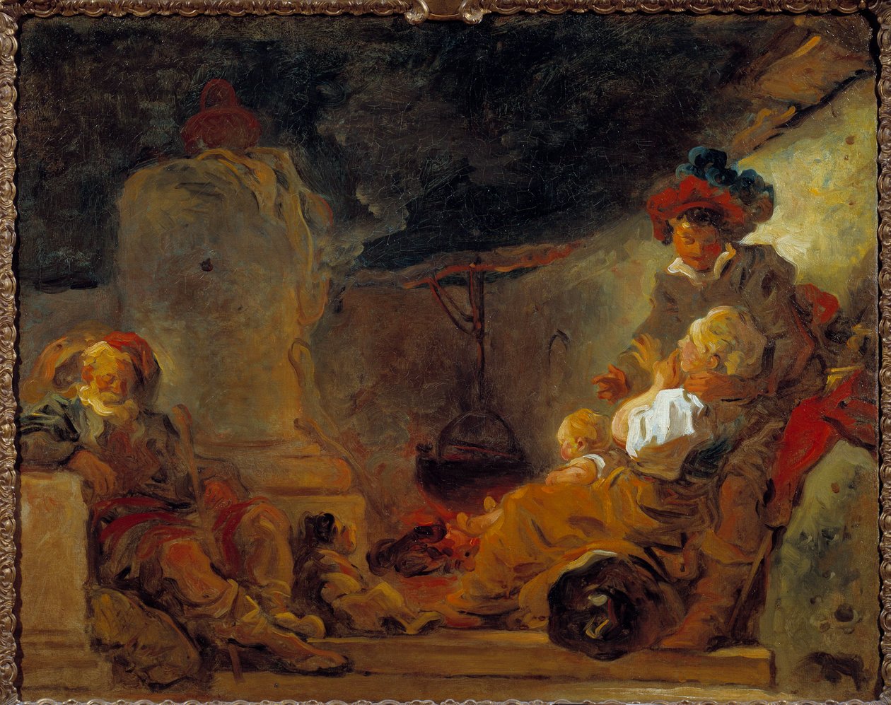 让·奥诺雷·弗拉戈纳尔（Jean Honore Fragonard，1732-1806 年）18 世纪的画作《乞丐之梦》的夜景。 0,74x0,99 米 作者 让·奥诺雷·弗拉戈纳尔