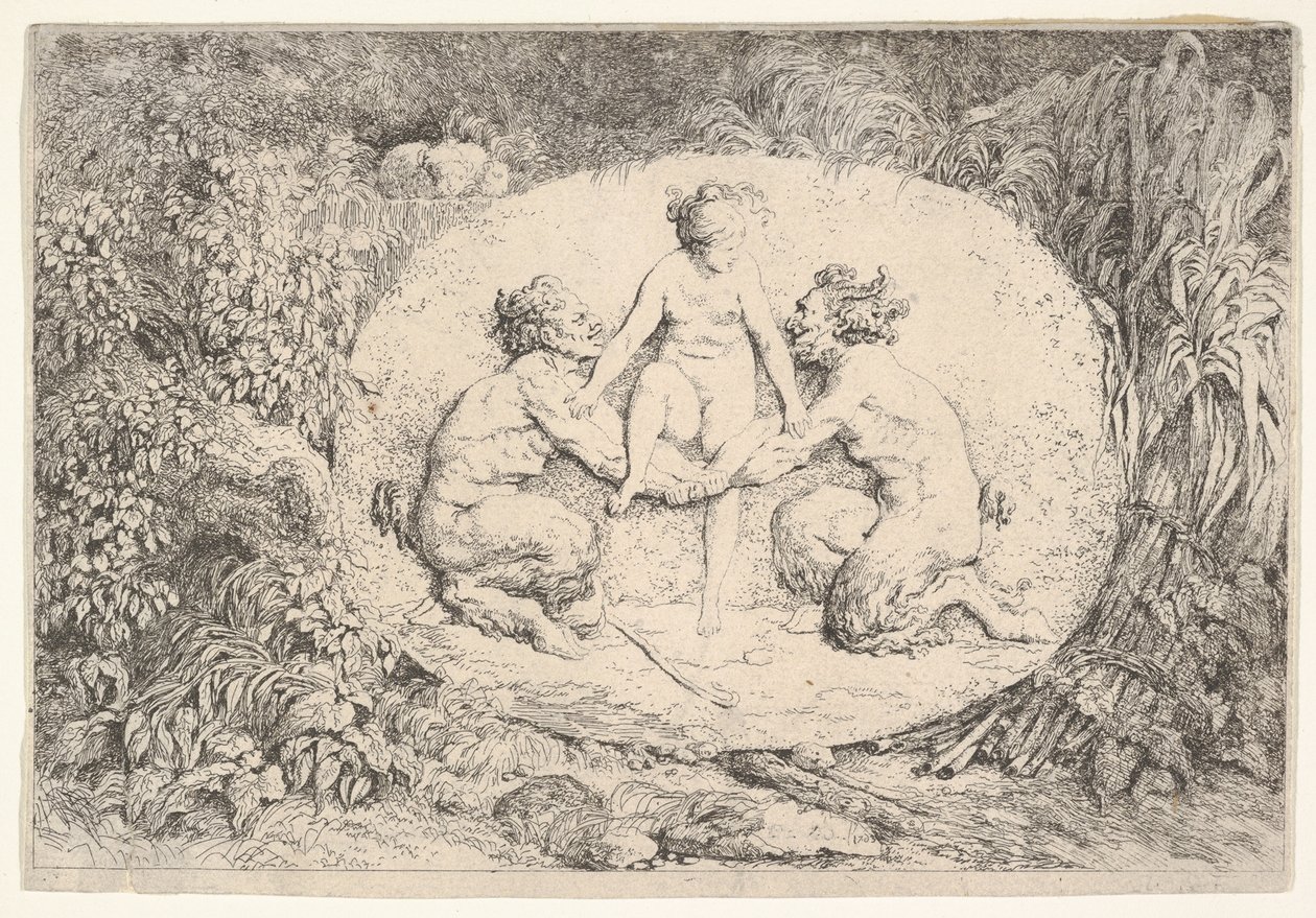 由两个萨提尔支撑的仙女，1763年。 作者 让·奥诺雷·弗拉戈纳尔