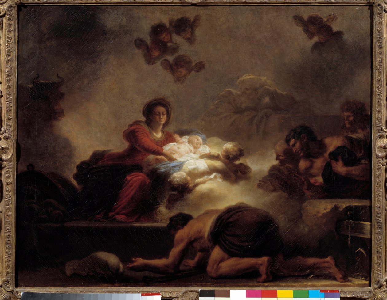 让-奥诺尔·弗拉戈纳尔（Jean-Honore Fragonard，1732-1806 年）的《牧羊人的崇拜》。 18世纪。 暗淡。 0,73x0,93 米。 作者 让·奥诺雷·弗拉戈纳尔