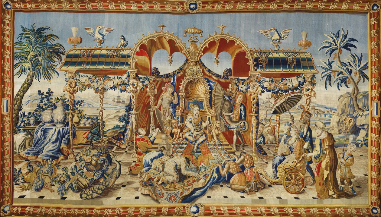 中国皇帝的观众。 让二世·巴拉班德（Jean II Barraband）（活跃于 18 世纪）制作的挂毯，羊毛、丝绸和金银线，约 1715 年。法国艺术 作者 吉恩二世巴拉邦
