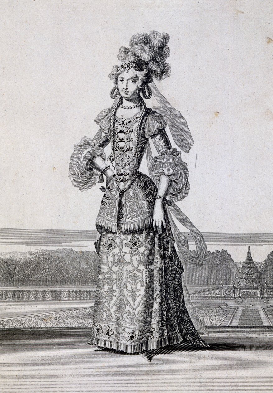 女性芭蕾舞服装，老让-贝兰（1637-1711）的雕刻作品，法国 作者 让·贝兰