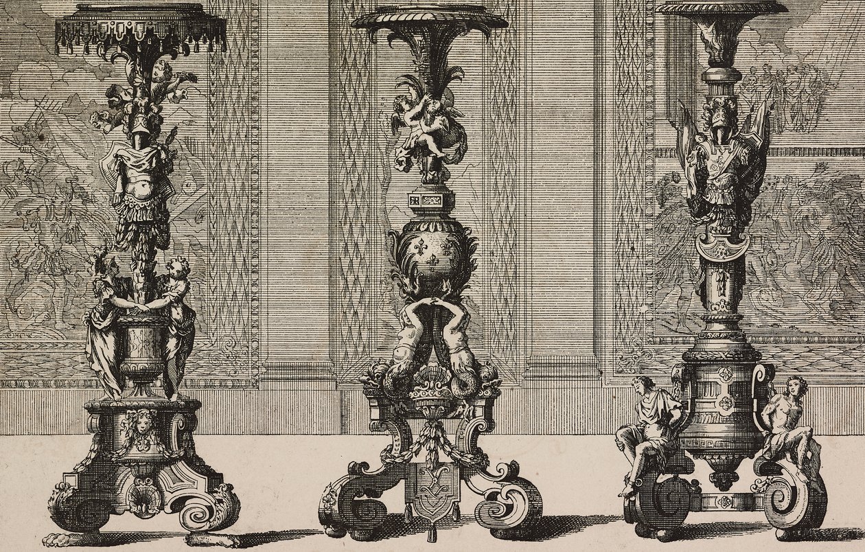 大铜烛台，Jean Berain(1640-1711)的雕刻作品，出自L