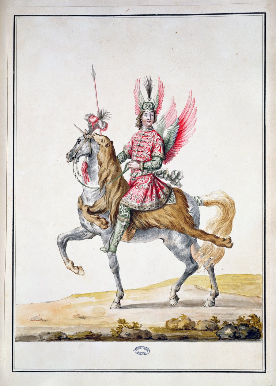 “带翅膀的骑士”，1686年“Le Carrousel des Galants Maures”的服装设计 作者 让·贝伦