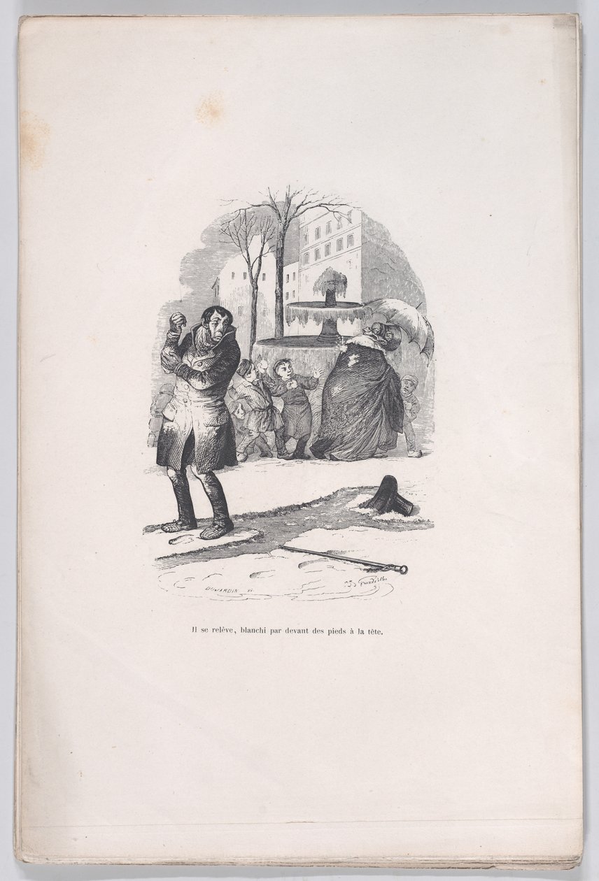 他站起来，从头到脚都是雪。出自《人类生活的小苦难》，1843年。 作者 让·伊格纳斯·伊西多尔·杰拉德