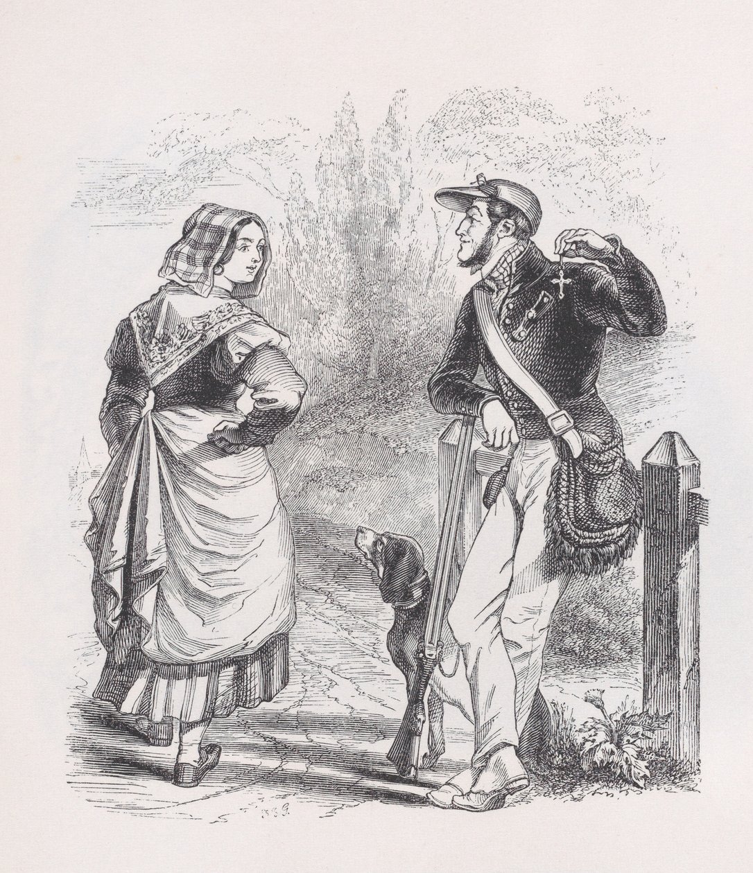 猎人和挤奶女工》选自《贝朗热全集》，1836年。 作者 让·伊格纳斯·伊西多尔·杰拉德