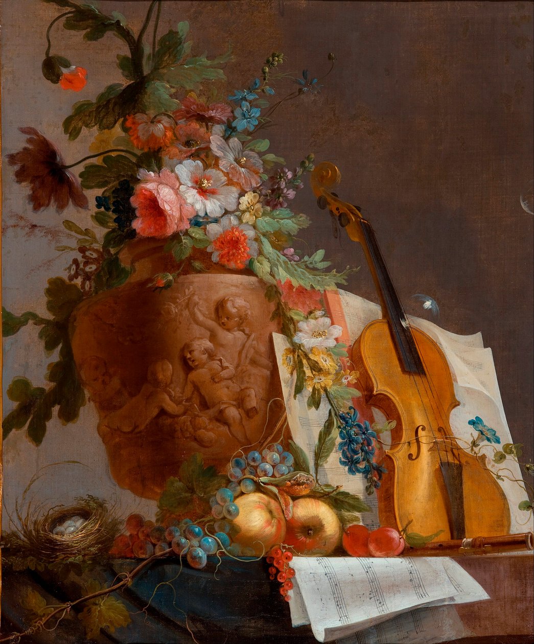 "Nature morte aux fleurs et au violon"（有花和小提琴的静物） Peinture de Jean-Jacques Bachelier (1724-1806) vers 1750 - Oil on canvas - 88,9x73,5 - 南澳大利亚艺术馆 作者 让·雅克·巴切里尔