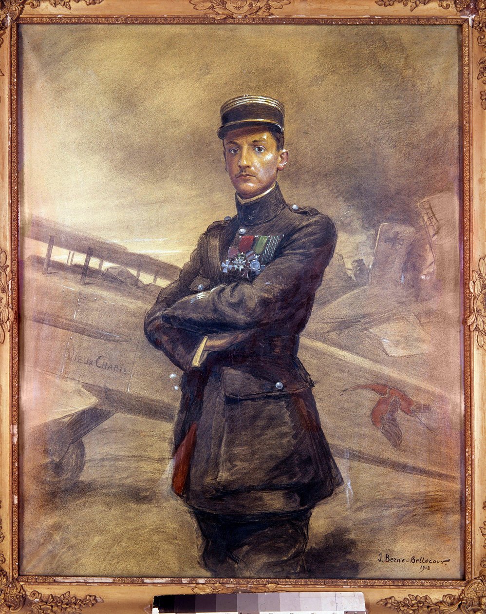 Georges Guynemer (1894-1917) 的肖像 他是第一次世界大战的法国飞行员。 1918. Jean Jacques Berne Bellecour (1874 -?) 的绘画，20 世纪。 巴黎，军事博物馆 作者 让·雅克·伯恩·贝勒库尔
