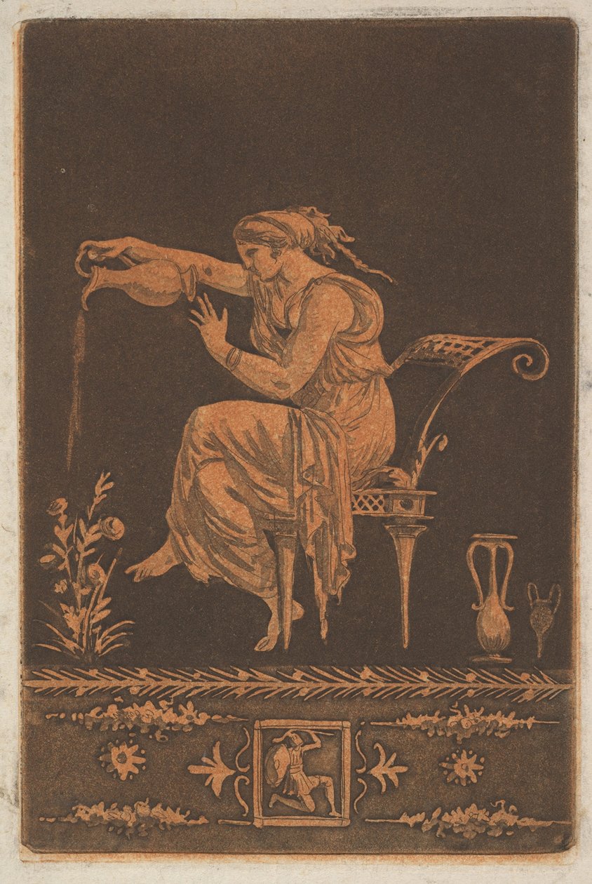 Jeune femme drapée, assise, arrosant une plante 年轻的披肩女人，坐着，浇水...，约1784年。 作者 让·雅克·拉格雷尼