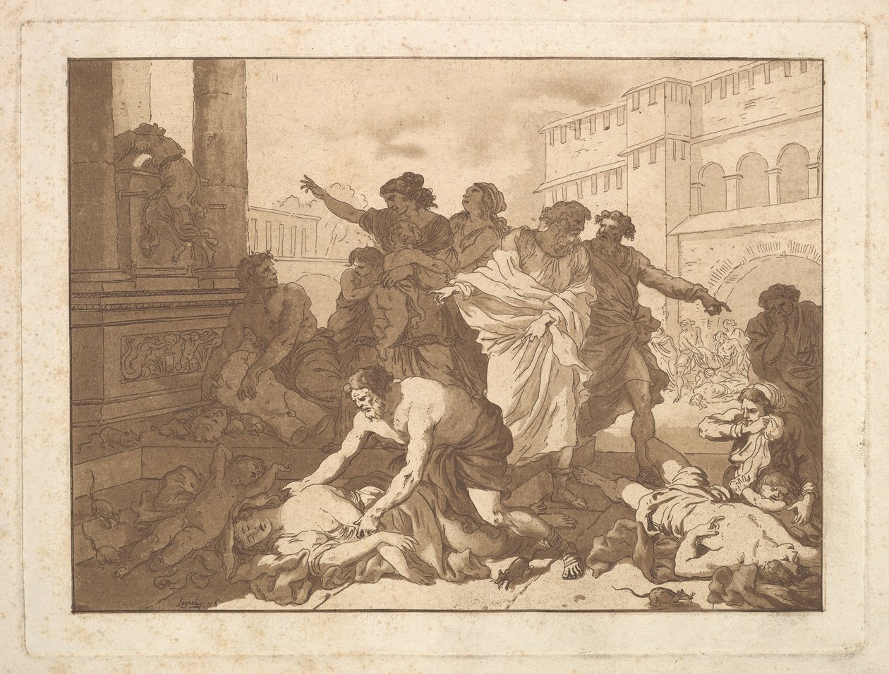 La Peste chez les Philistins Plague Among the Philistines, in an album containing R..., 1782-1821. 作者 让·雅克·拉格雷尼