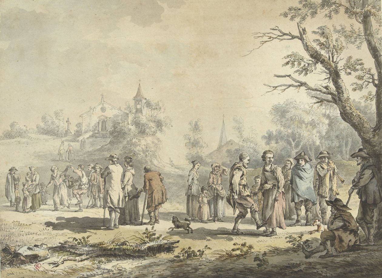 村庄附近跳舞的农民和观众 La Fête du Village（物体上的标题） 作者 让·雅克·德·布瓦西