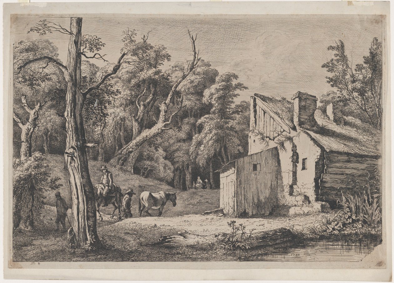 布里森林的入口和右边的小屋，1772年。 作者 让·雅克·德·布瓦西
