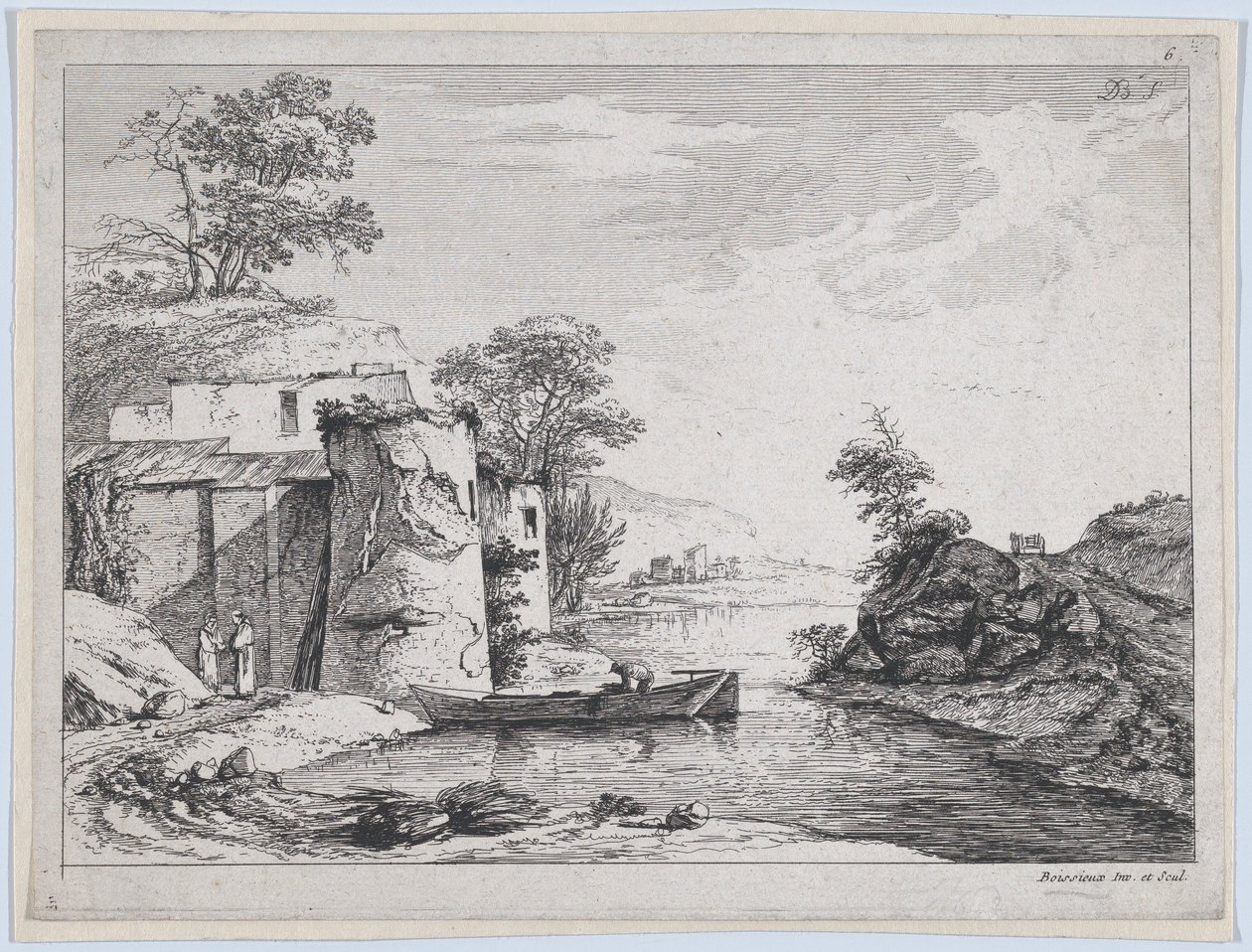 河岸上的古塔，1763年。 作者 让·雅克·德·布瓦西