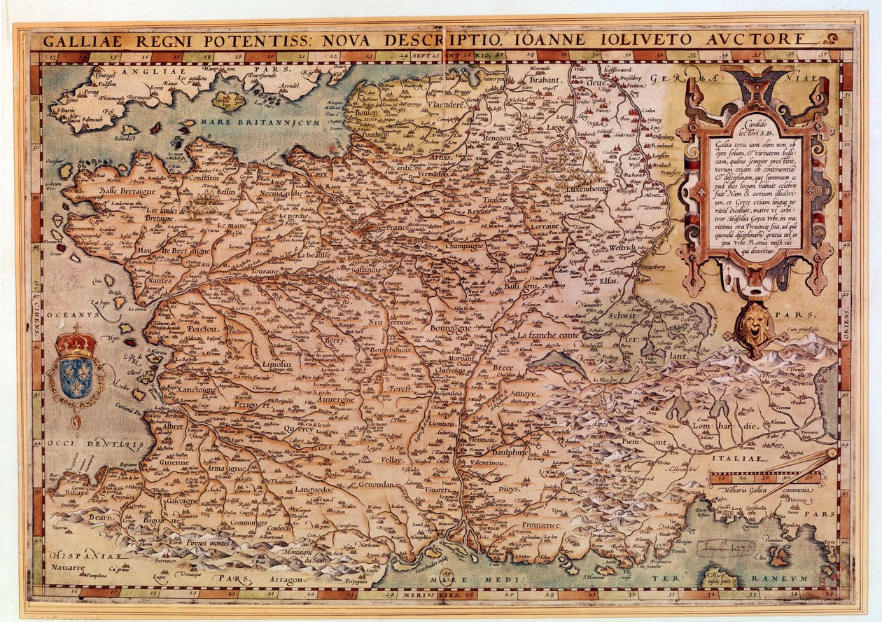 Jean Jolivet 绘制的法国地理地图（16 世纪），1570 年，巴黎，B.N. 作者 让·乔利维