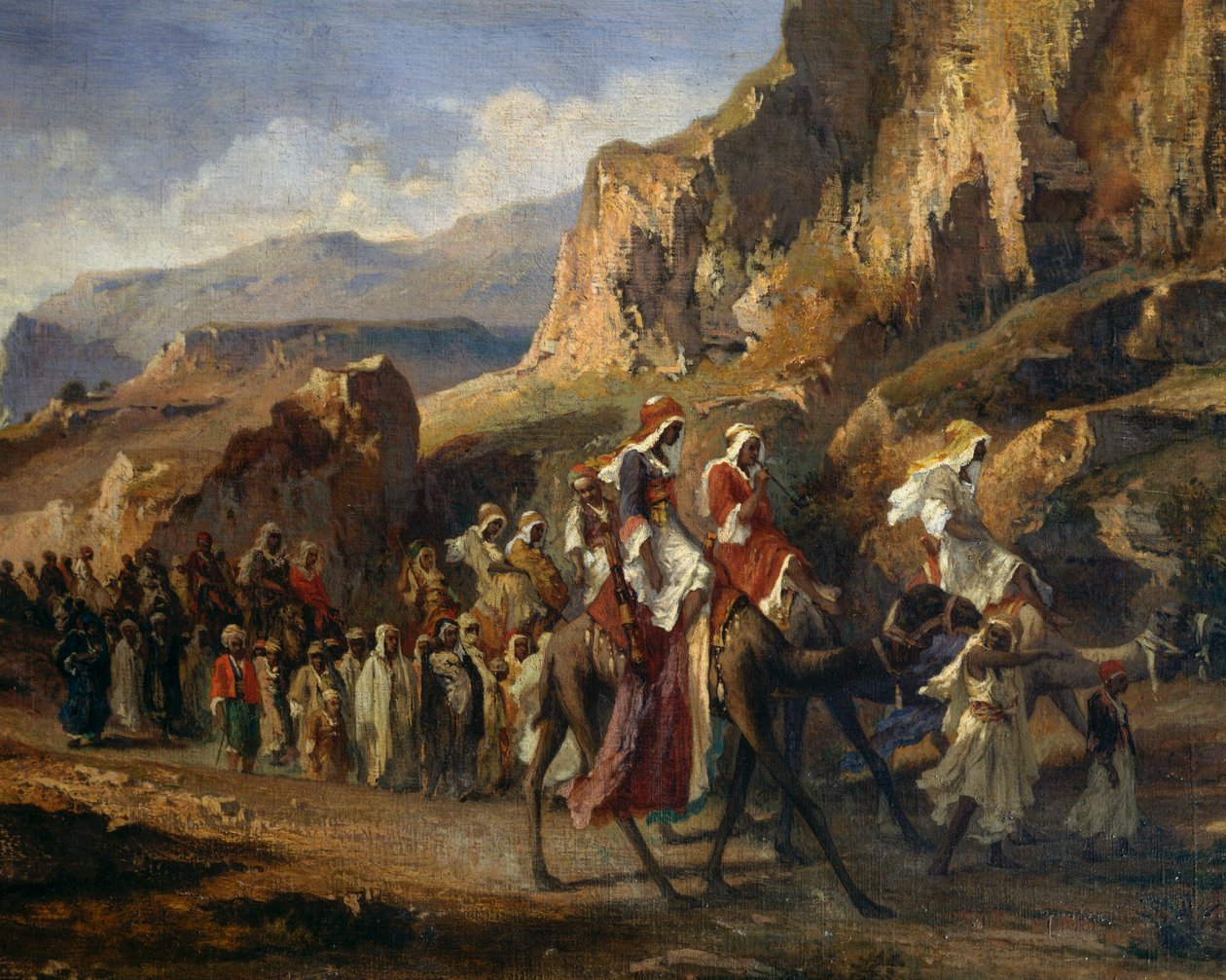穿越摩洛哥山区的大篷车，法国让-约瑟夫-贝莱尔（1816-1898 年）的作品 作者 让-约瑟夫·贝勒