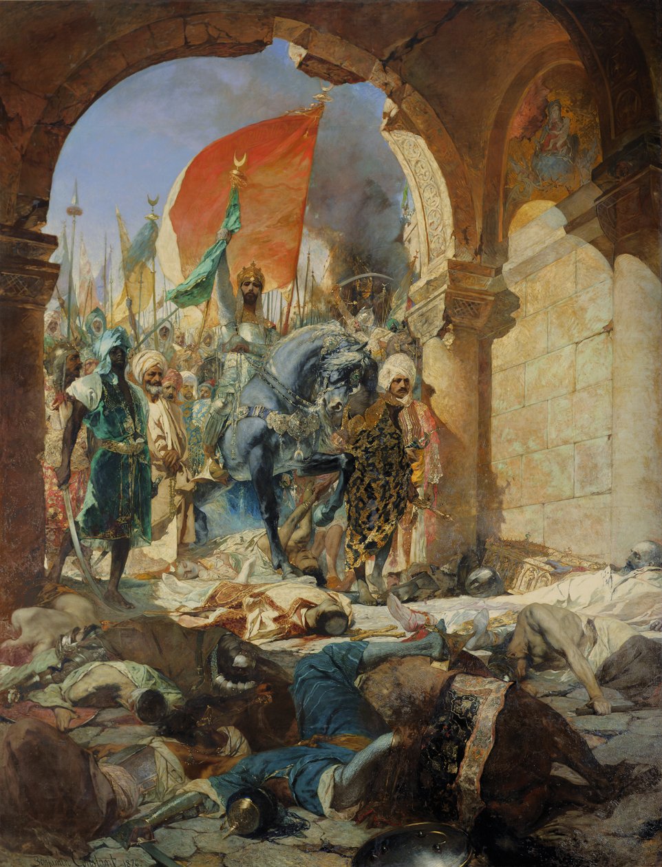 1876年5月29日，1876年5月29日，穆罕默德二世（1432-81）土耳其人进入君士坦丁堡 作者 让·约瑟夫·本杰明·康斯坦斯