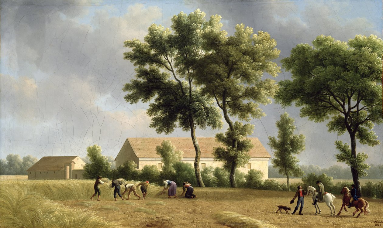 在1802年与收割机的Ile-de-France景观 作者 让·约瑟夫·泽维尔·比奥尔德