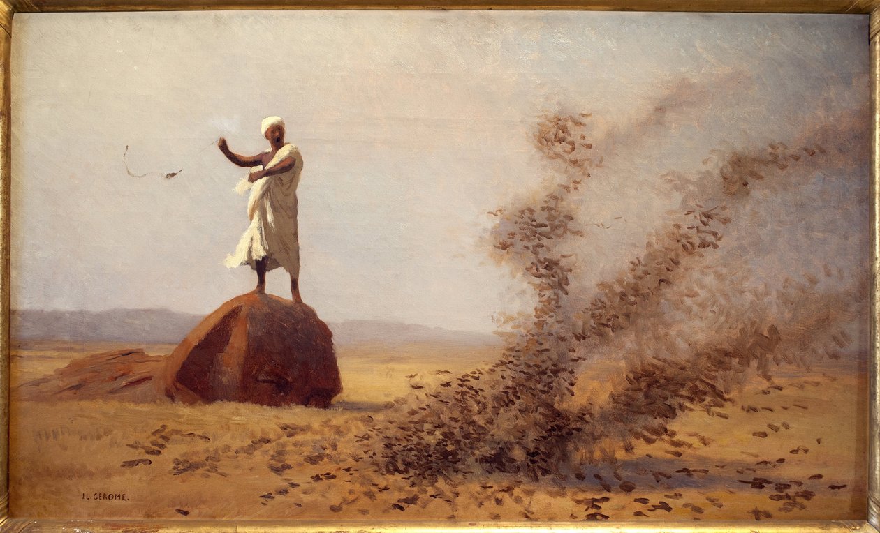 Arab scary of larks. (Unfinished table). Painting by Jean Leon Gerome (1824-1904), oil on canvas, circa 1900. French art early 20th century, orientalism. Museum of Vesoul. 作者 让·莱昂·杰罗姆