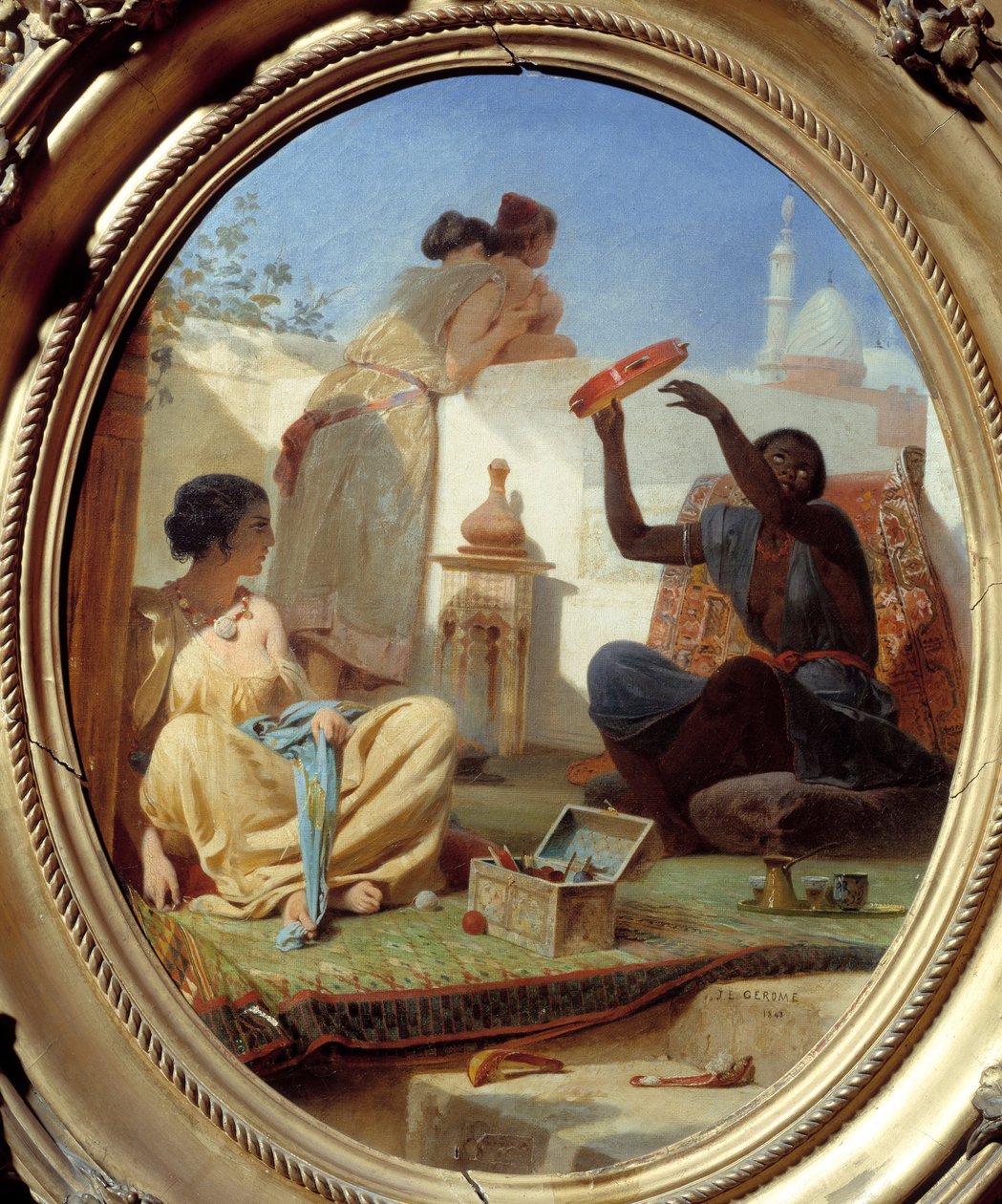 在露台上。 让·莱昂·杰罗姆 (Jean Leon Gerome) 的绘画 (1824-1904) 作者 让·莱昂·杰罗姆