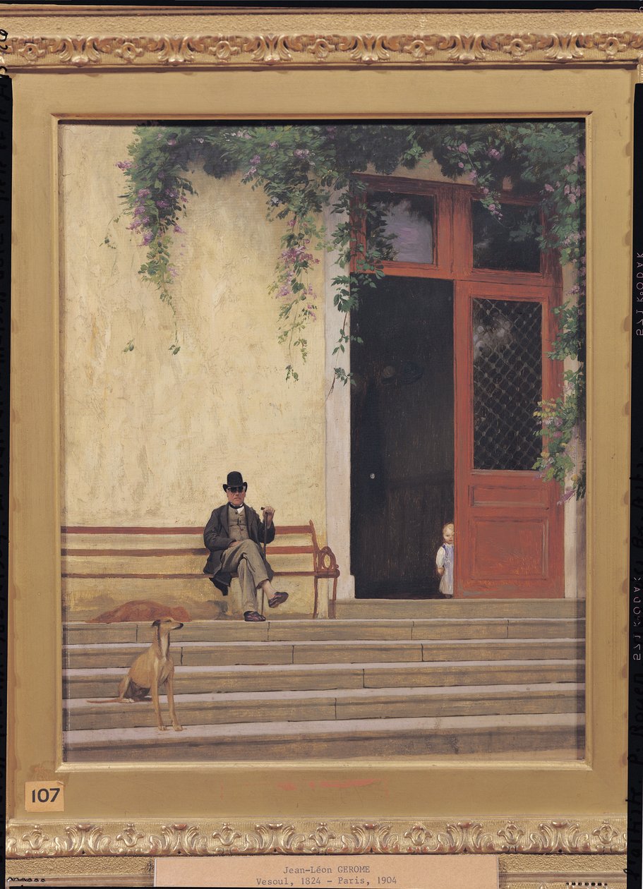 艺术家的父亲和儿子在他家的门前，c.1866-67 作者 让·莱昂·杰罗姆