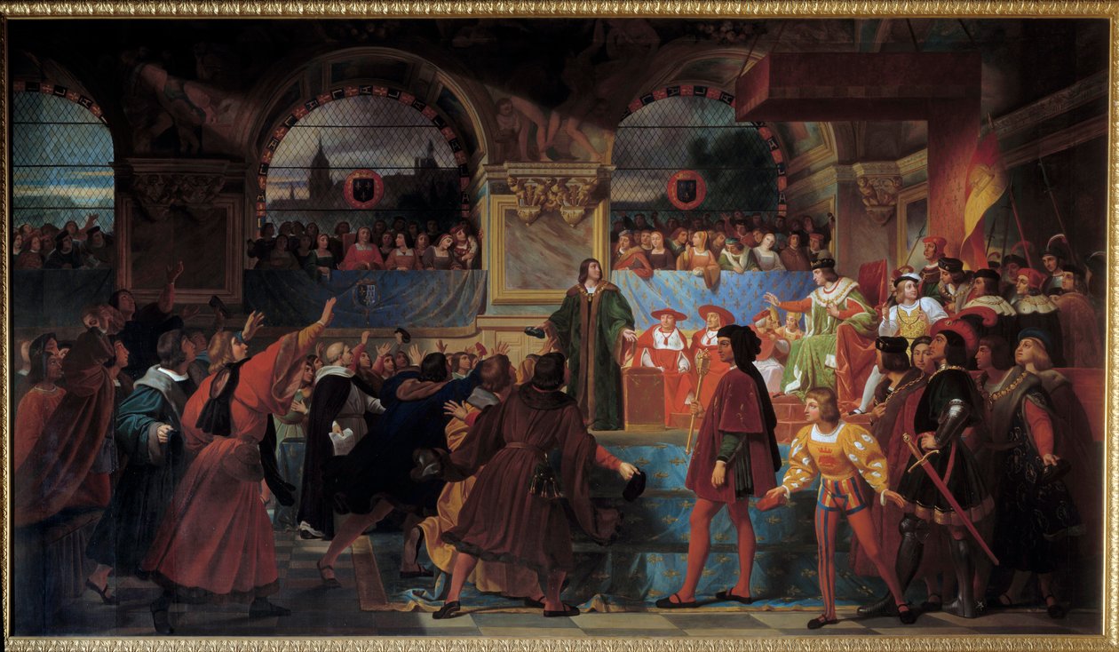 King Louis XII proclaimed father of the people to the States General of Tours on 14 May 1506. This title is given to him because he reduced the size, tax paid by commoners. Painting by Jean Louis Bezard (1799-1861) 作者 让·路易斯·贝扎德