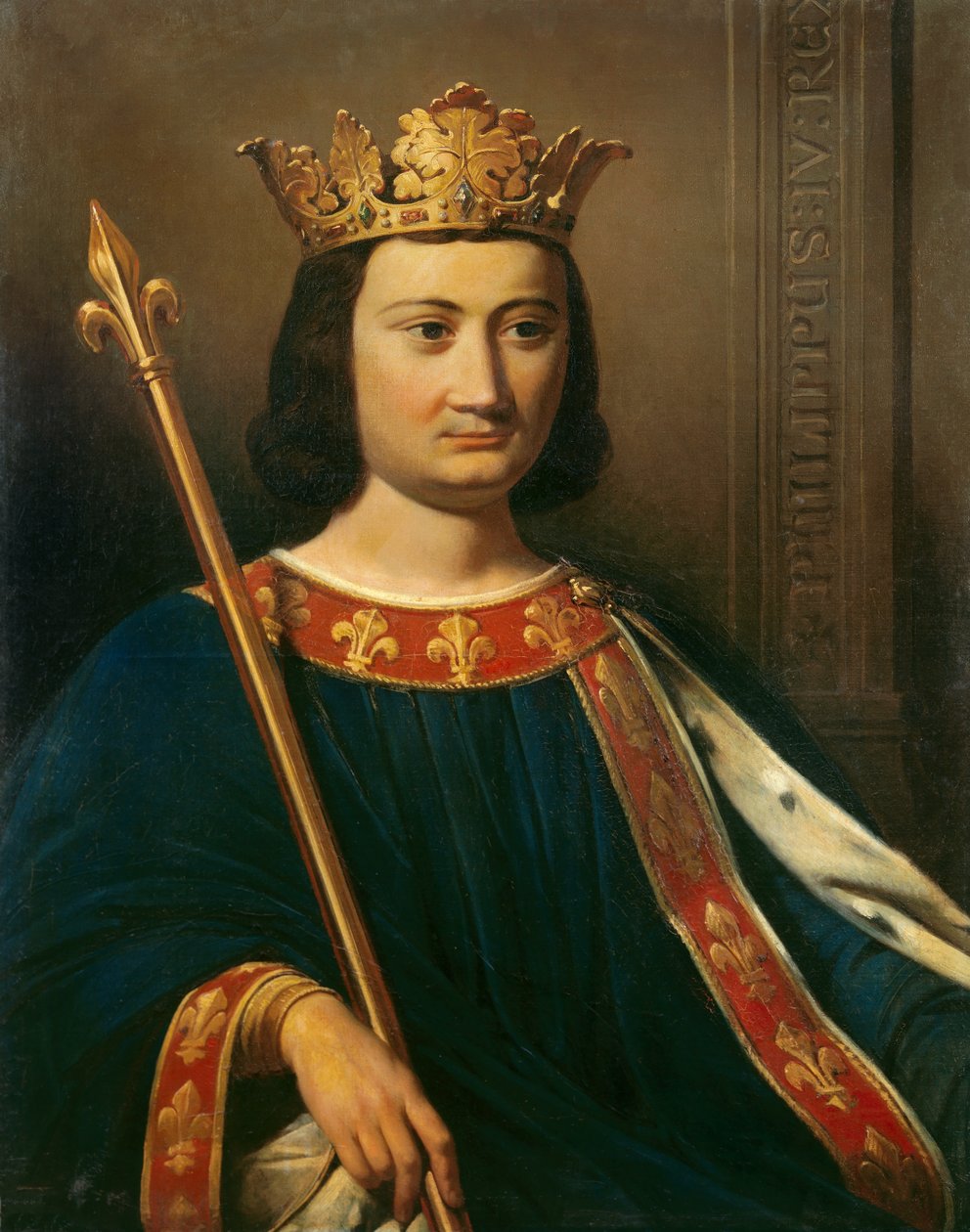 法国国王菲利普四世 (1268 - 1314) 的肖像。 Jean-Louis Bezard (1799-1881) 的绘画。 作者 让·路易斯·贝扎德