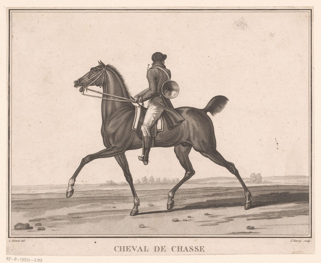 马背上的骑士与狩猎号角
Cheval de Chasse（物品上的标题）
Sujets de chevaux（系列名称） 作者 让-路易·达尔西斯