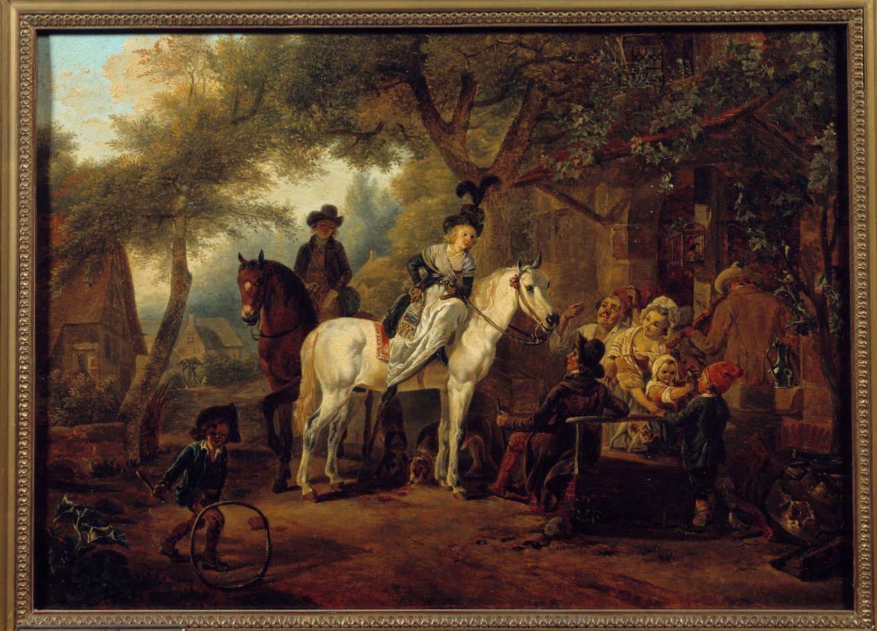 乘客停止。 Jean Louis Demarne (1744-1829) 的绘画 作者 让·路易·德玛恩