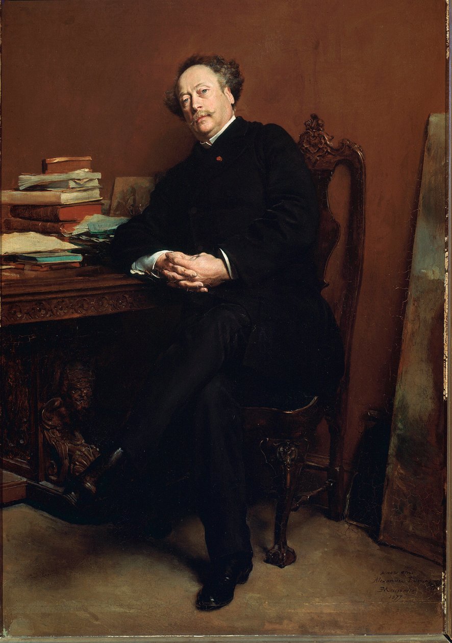 小大仲马 (1824-1895) 于 1877 年的肖像画，由让·路易斯·欧内斯特·梅索尼 (Jean Louis Ernest Meissonier) (1815-1891) 创作。 凡尔赛宫博物馆 作者 让·路易斯·欧内斯特·迈森尼尔