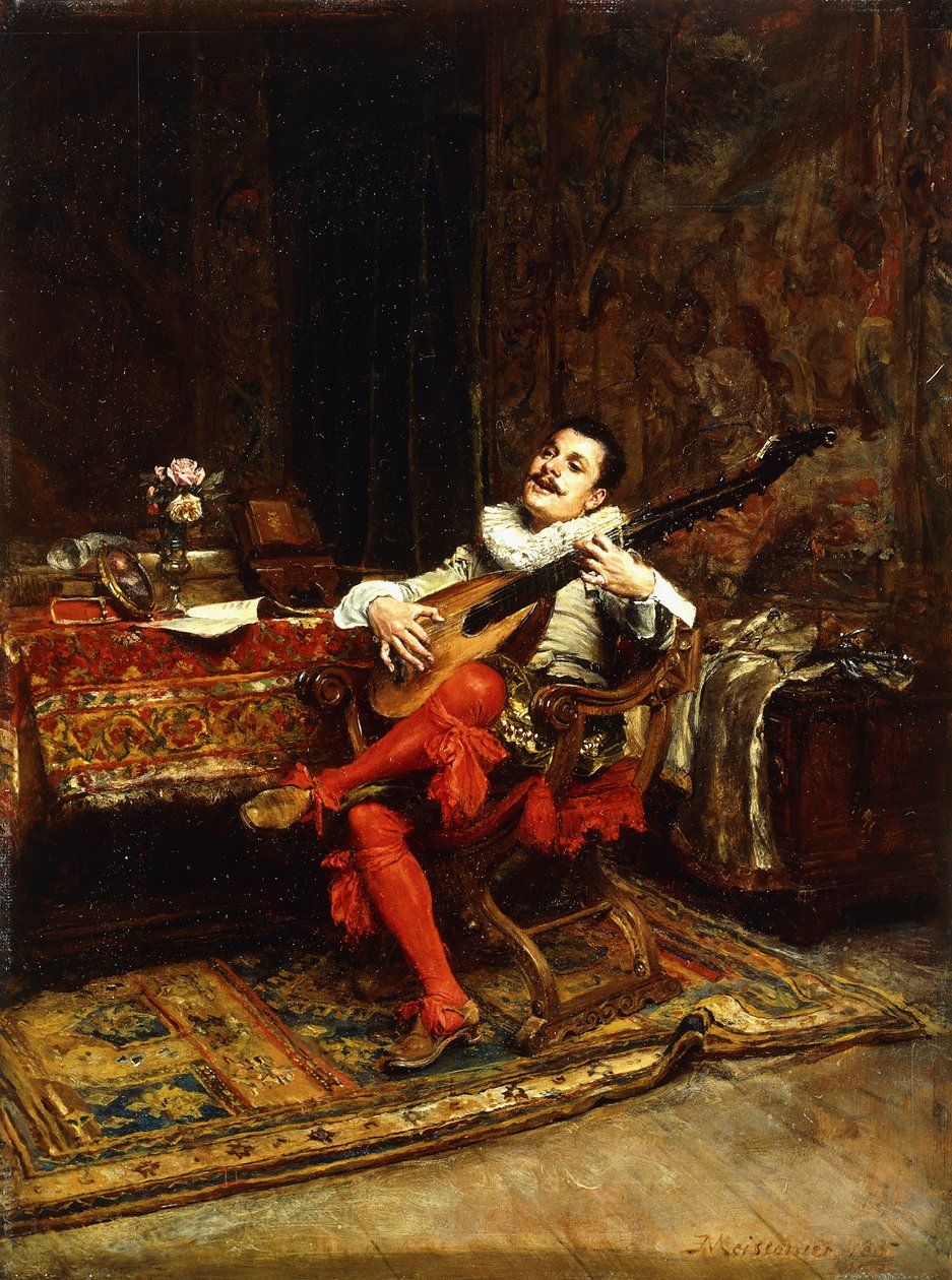 琵琶演奏家，1887年 作者 让·路易斯·欧内斯特·迈森尼尔