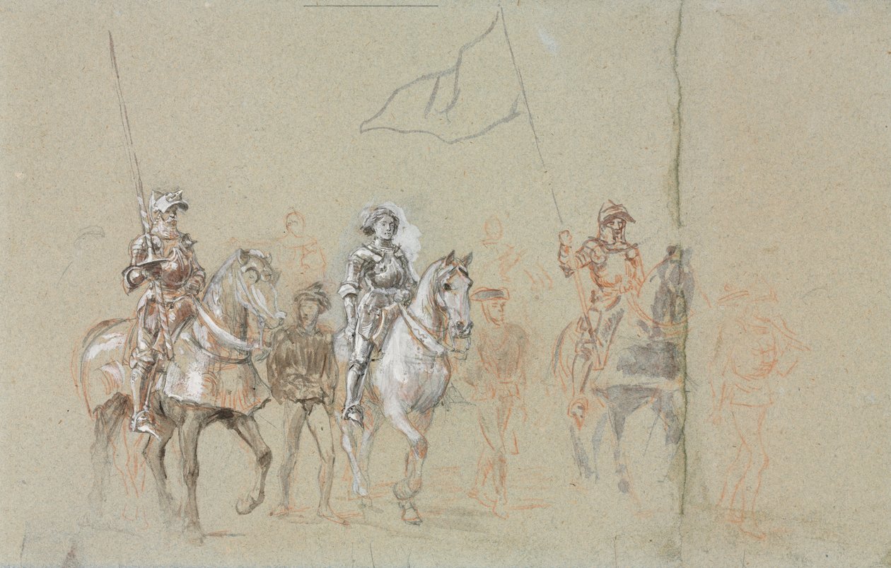 圣女贞德，约 1889 年（石墨、红色粉笔、水彩和黑白水粉画） 作者 让-路易斯·欧内斯特·梅森尼尔
