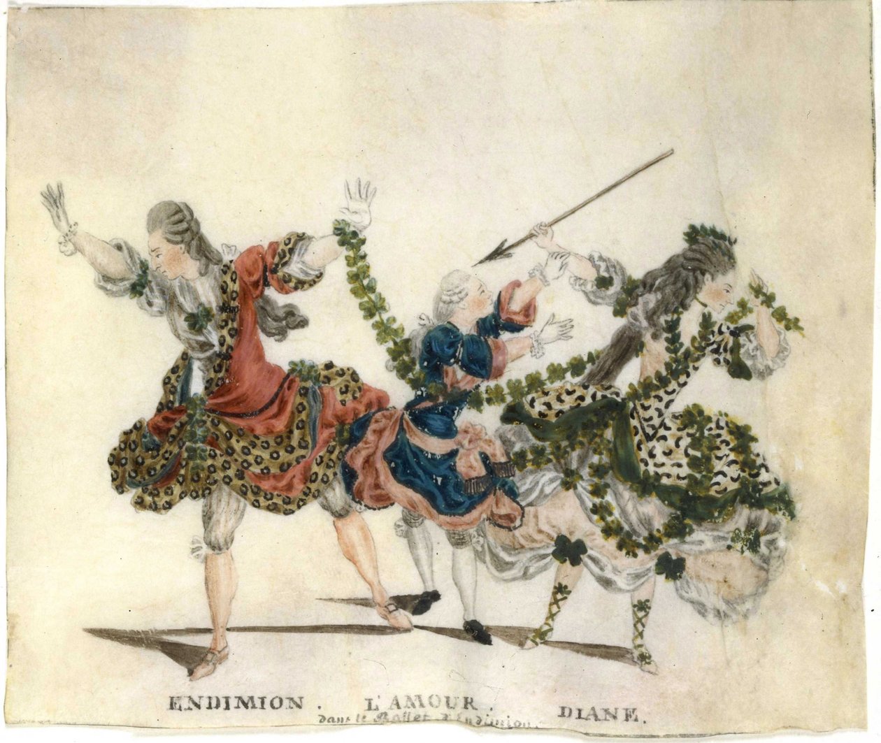 Gaetano Vestris的芭蕾舞剧Endymion的服装设计，1773-1778。 作者 让·路易斯·费施