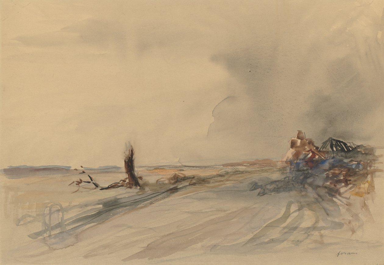 毁灭的土地直肠，景观景观中的人物，c。 1919年。 作者 让·路易·佛兰