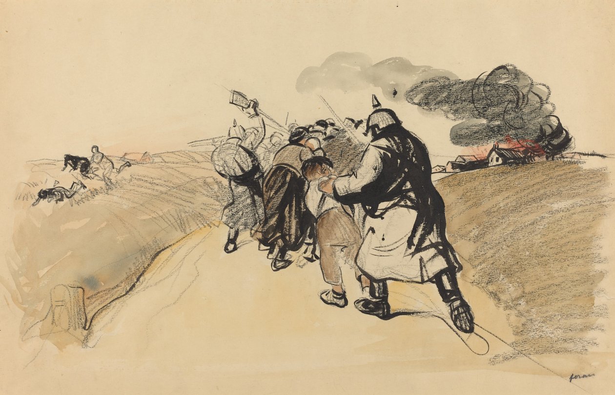 德军对一个村庄的袭击，约191419年。 作者 让·路易·佛兰