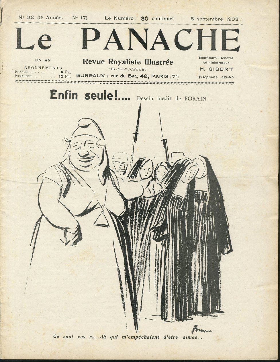 Illustration by Jean-Louis Forain (1852-1931) for the Cover of Le Panache, royalist magazine illustree, No. 20 作者 让·路易·佛兰