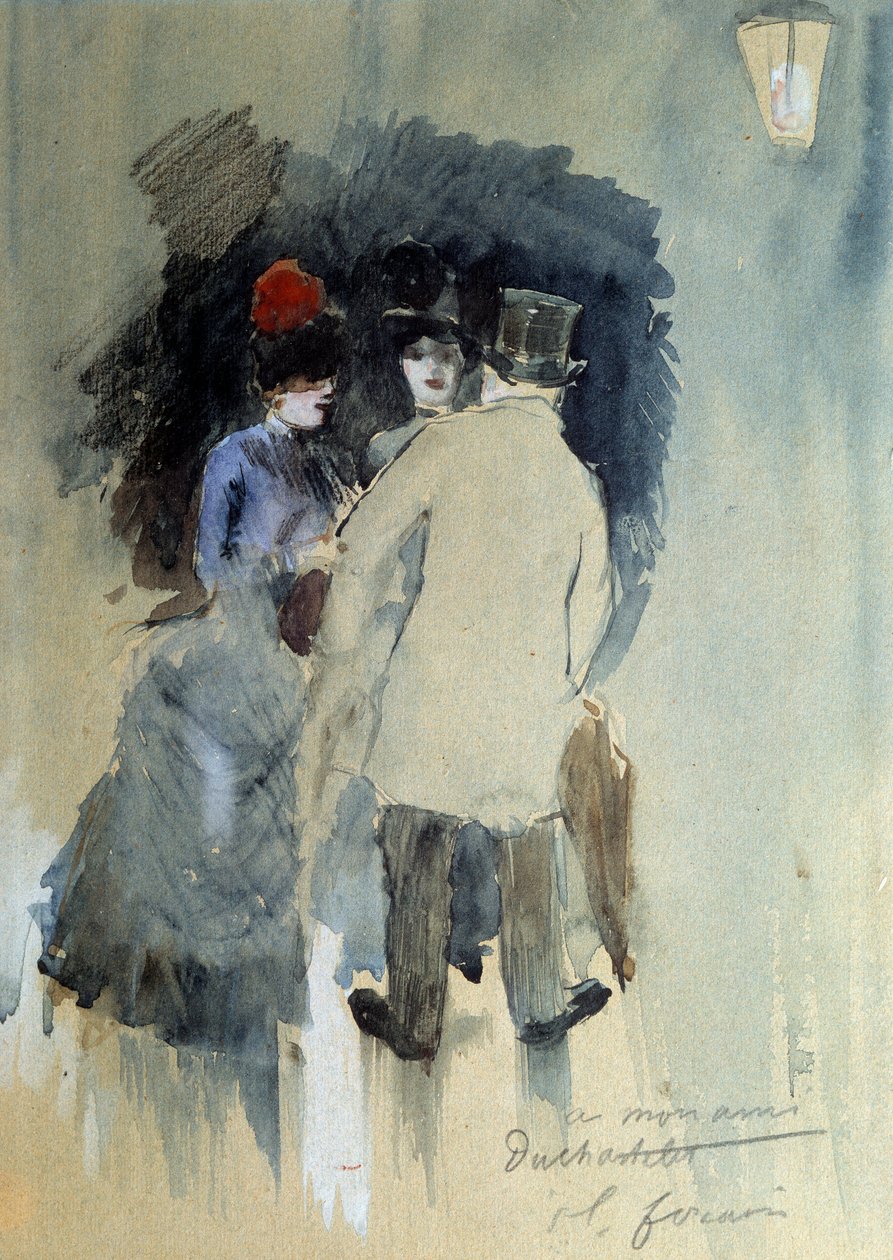 La rencontre 水彩画 作者：Jean Louis Forain (1852-1931) 20世纪。 作者 让·路易·佛兰