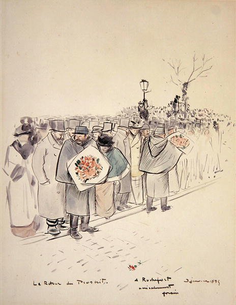 Le Retour du Proscrit, 约1895 (纸上笔墨和水彩) 作者 让·路易·佛兰