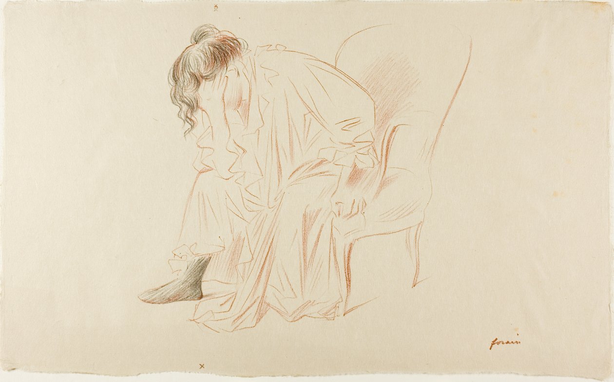 坐着的女人，右手抱头 作者 让·路易·佛兰