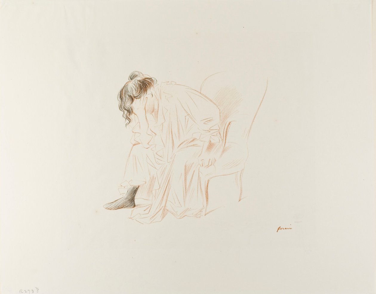坐着的女人，右手抱头 作者 让·路易·佛兰