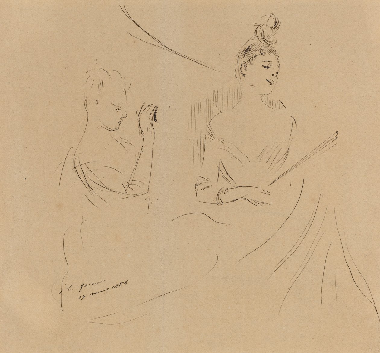 洛格中的两位女士》，1886年。 作者 让·路易·佛兰