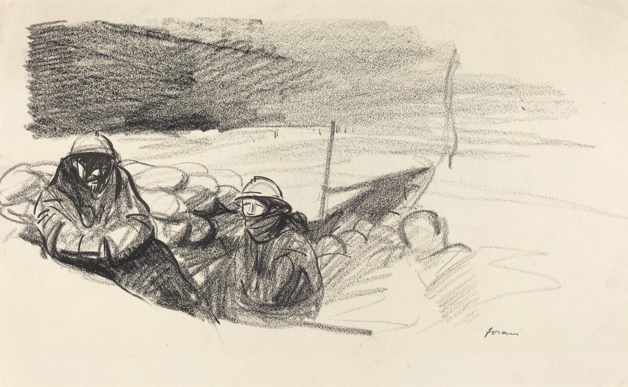壕沟里的两个士兵，约1914-1919年。 作者 让·路易·佛兰