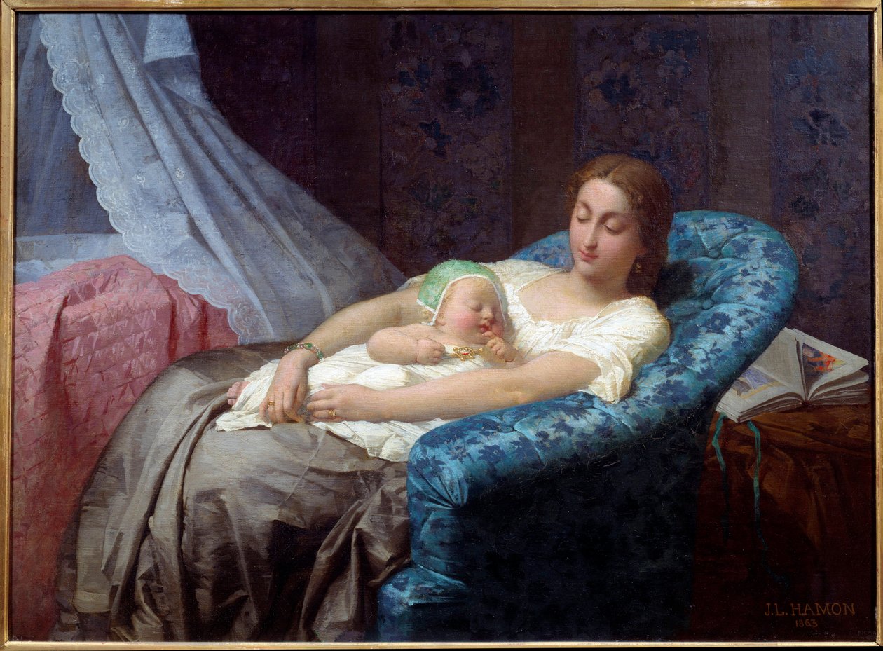 让·路易斯·哈蒙 (Jean Louis Hamon) (1821-1874) 1863 年南特艺术博物馆的年轻母亲画作 作者 让·路易斯·哈蒙（Jean Louis Hamon）