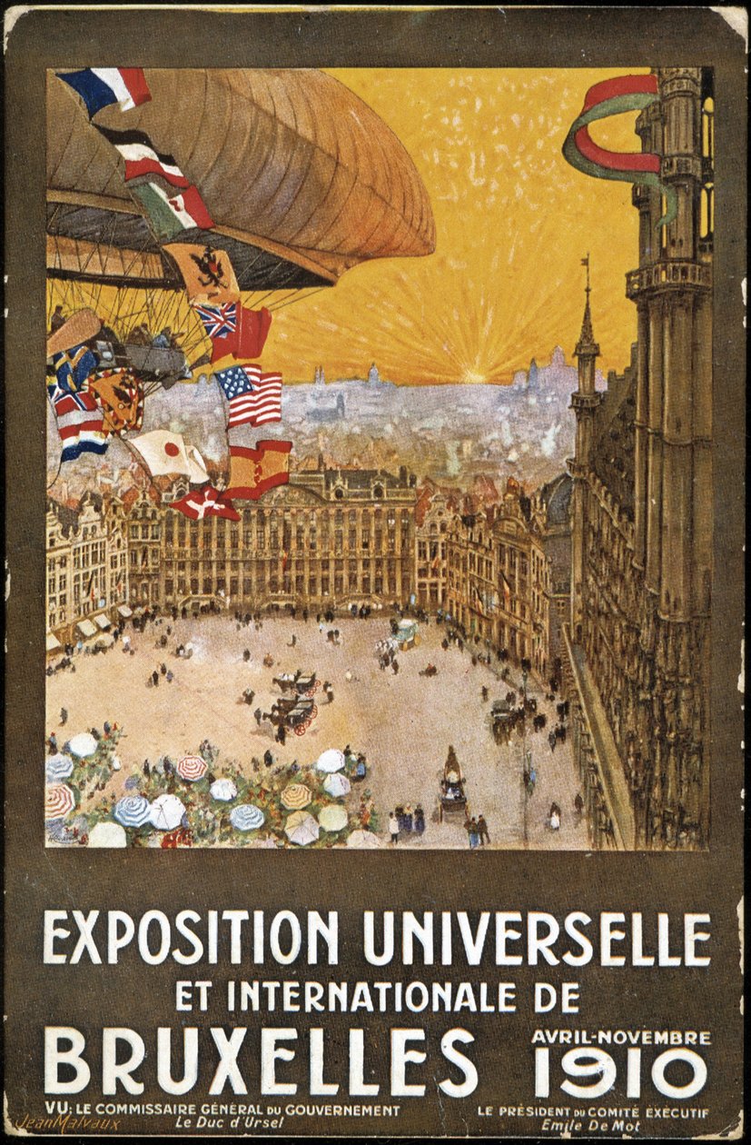 布鲁塞尔世界国际展览，海报由让·马尔沃 (Jean Malvaux) 拍摄。 彩色平版印刷术 作者 让·马尔沃
